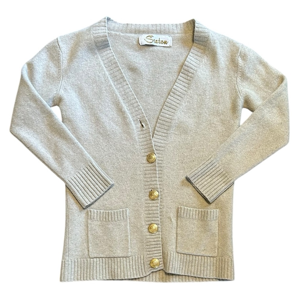 SEATON 100% Cashmere light tan seahorse cardigan sweater size XS